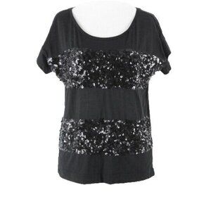 LOFT $45 Sz S Black on Black Sequin Stripe Nylon Cotton Top